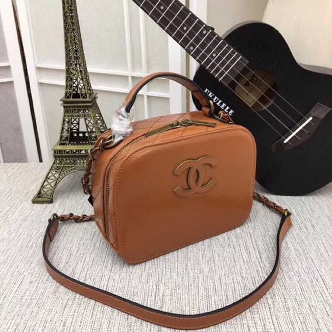 Chanel Calfskin & Gold-Tone Metal bag A81332 brown