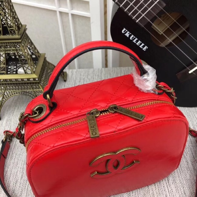 Chanel Calfskin & Gold-Tone Metal bag A81332 red