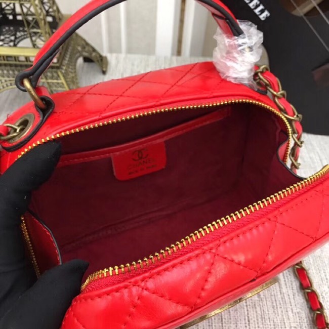 Chanel Calfskin & Gold-Tone Metal bag A81332 red