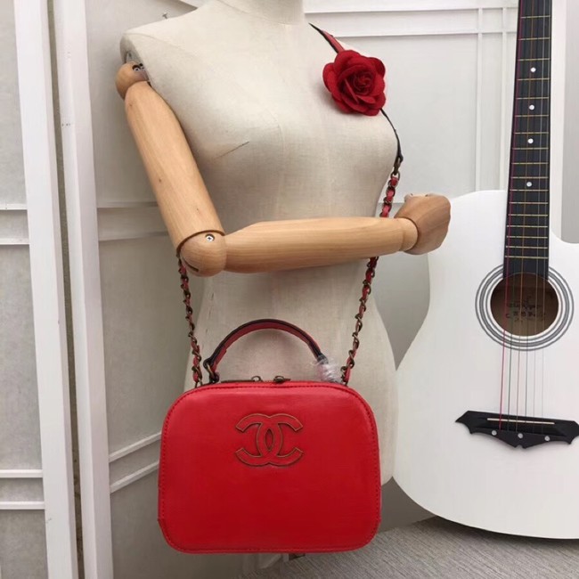 Chanel Calfskin & Gold-Tone Metal bag A81332 red
