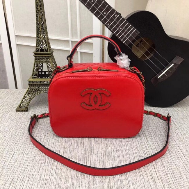 Chanel Calfskin & Gold-Tone Metal bag A81332 red