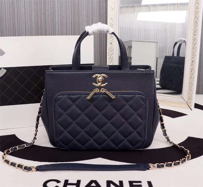 Chanel Calfskin & Gold-Tone Metal bag A81335 dark blue