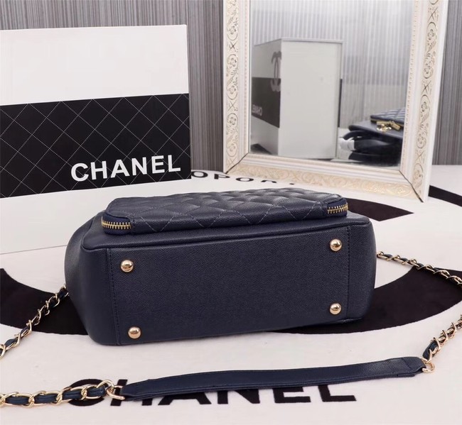 Chanel Calfskin & Gold-Tone Metal bag A81335 dark blue