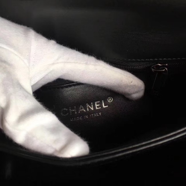 Chanel Original small flap bag with top handle A92236 black Calfskin & Ruthenium-Finish Metal