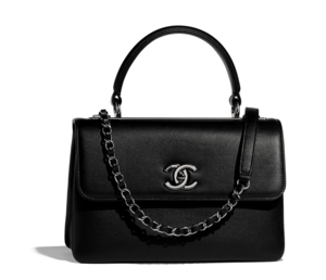 Chanel Original small flap bag with top handle A92236 black Calfskin & Ruthenium-Finish Metal