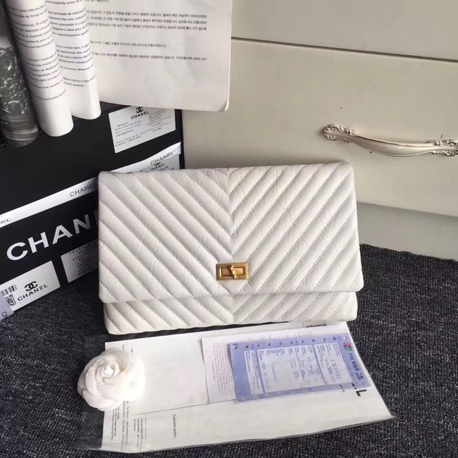 Chanel classic clutch Calfskin & Gold-Tone Metal 35629 white