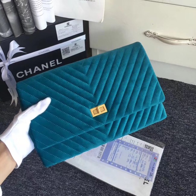 Chanel classic clutch velvet & Gold-Tone Metal 35629 blue