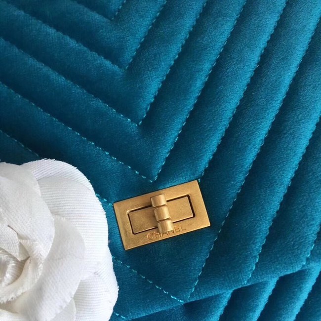 Chanel classic clutch velvet & Gold-Tone Metal 35629 blue