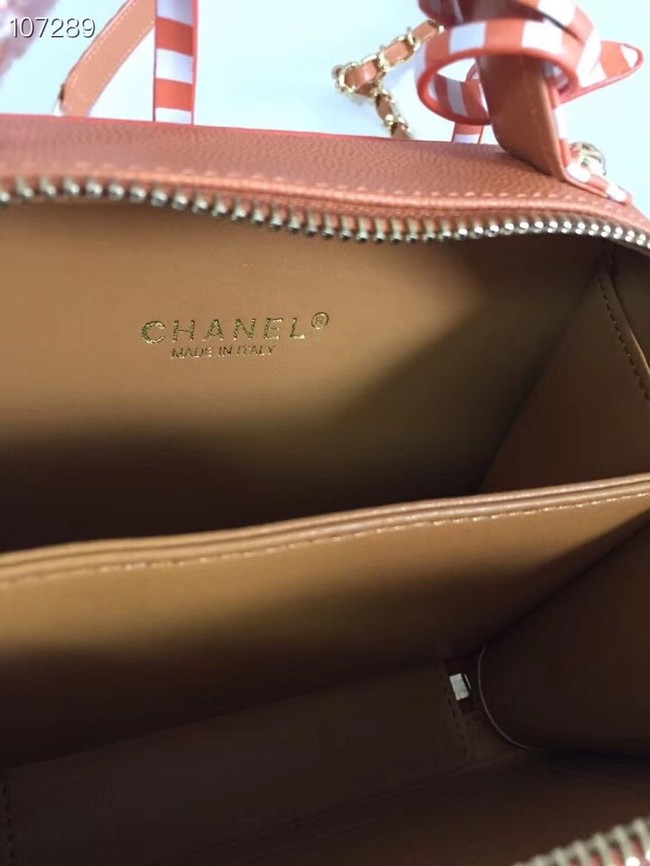 Chanel vanity case Grained Calfskin & gold-Tone Metal A93343 apricot