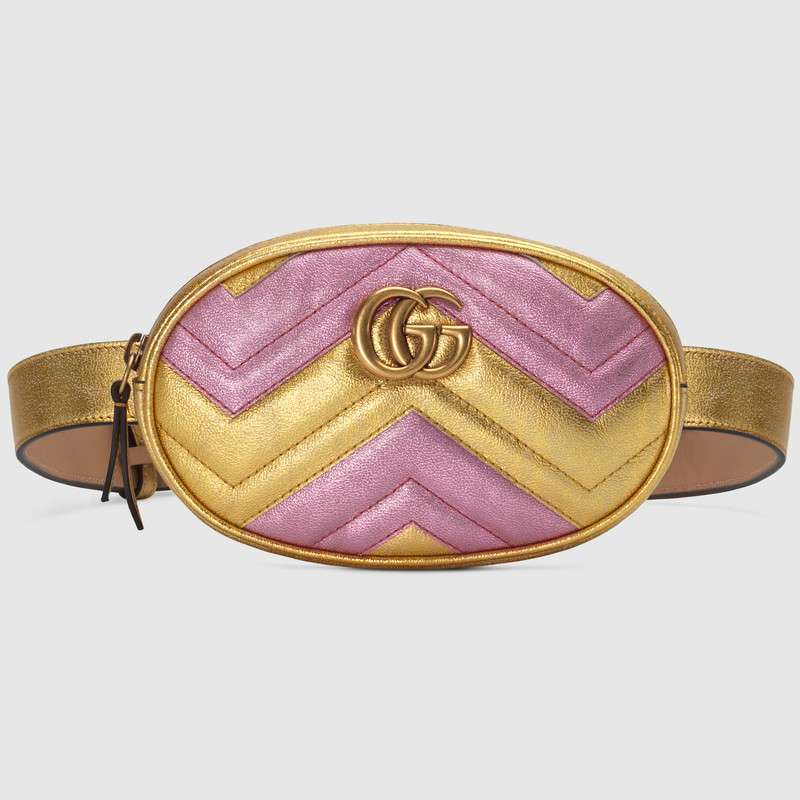 Gucci GG Marmont matelasse leather belt bag 476434 Pink&gold