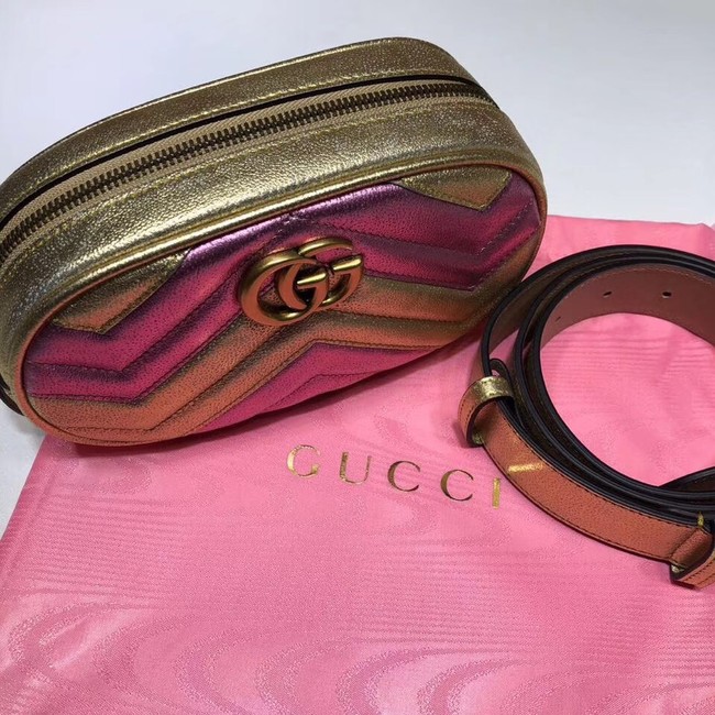 Gucci GG Marmont matelasse leather belt bag 476434 Pink&gold