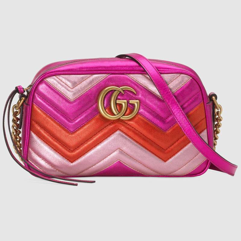 Gucci GG Marmont small matelasse shoulder bag 447632 Fuchsia&red&pink