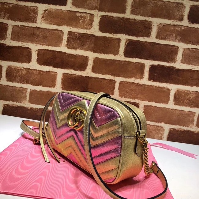 Gucci GG Marmont small matelasse shoulder bag 447632 Pink&gold