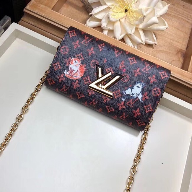 Louis Vuitton Monogram Canvas Twist Chain Wallet M63888 orange