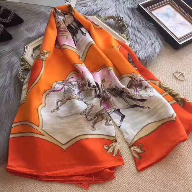Hermes Scarf in silk twill with hand rolled edges H0032 orange