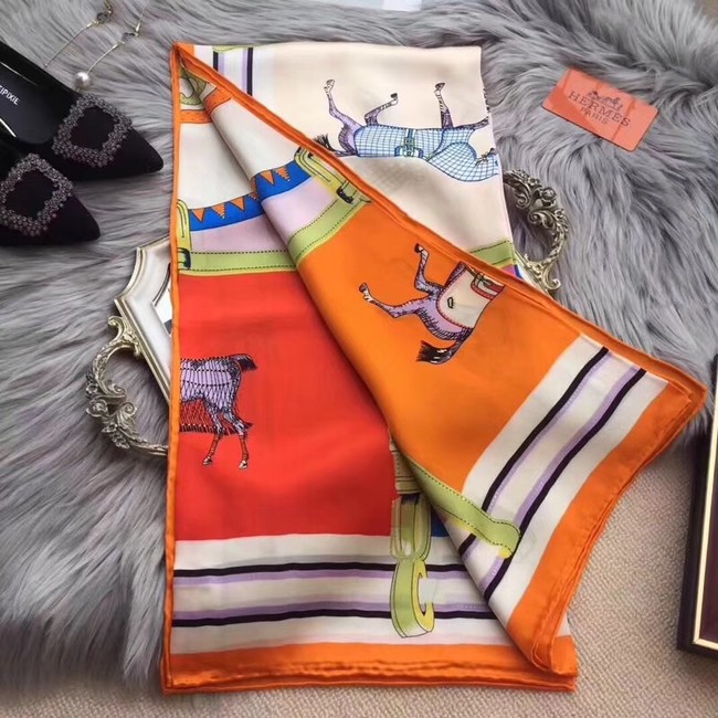 Hermes Scarf in silk twill with hand rolled edges H0032 orange&pink