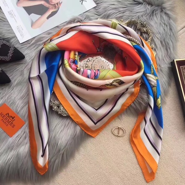 Hermes Scarf in silk twill with hand rolled edges H0032 orange&pink