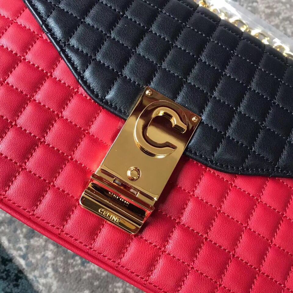 Celine Original Leather Shoulder Bag 187253 Red&Black