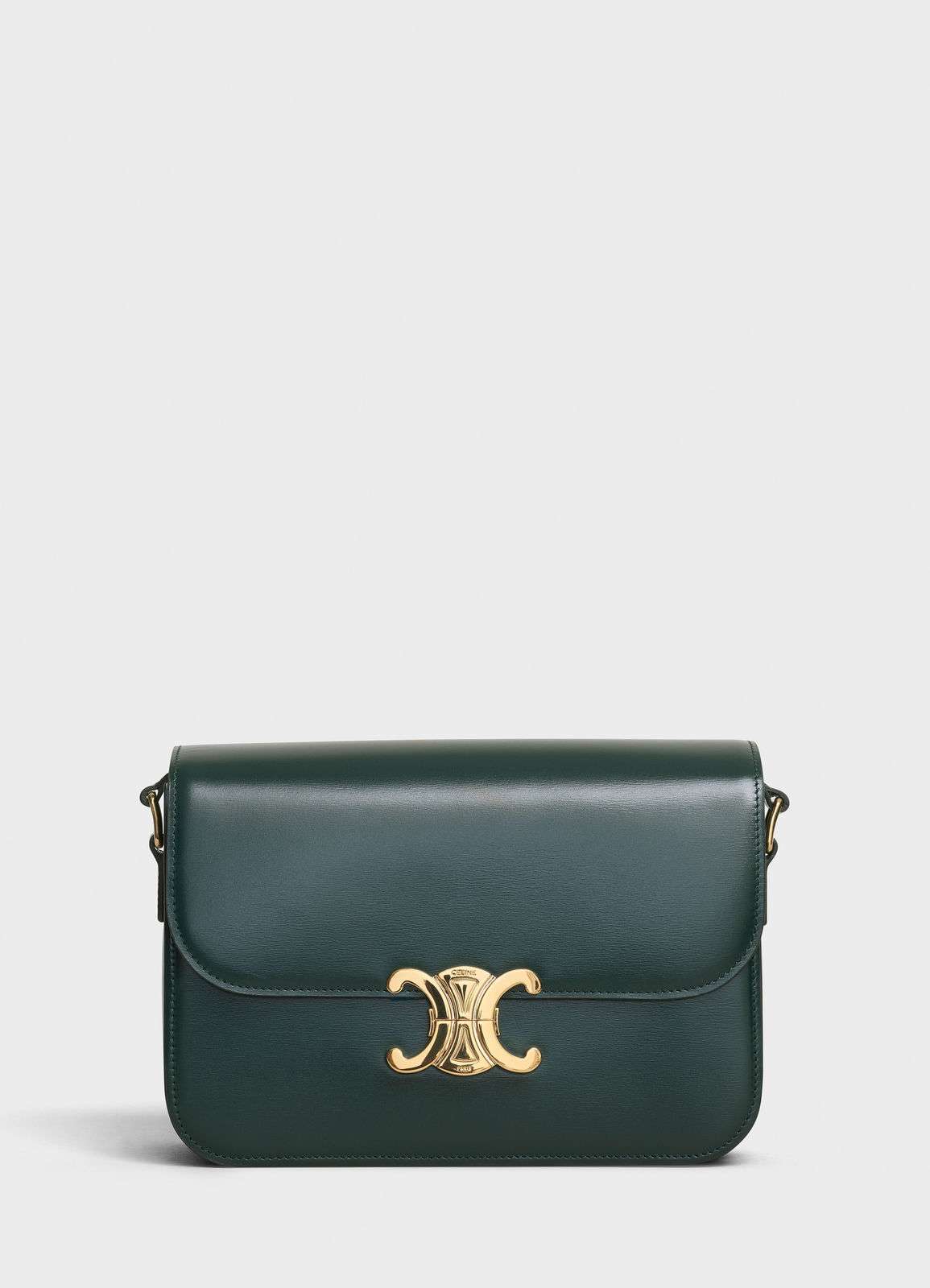 CELINE MEDIUM TRIOMPHE BAG IN SHINY CALFSKIN CL87363 GREEN