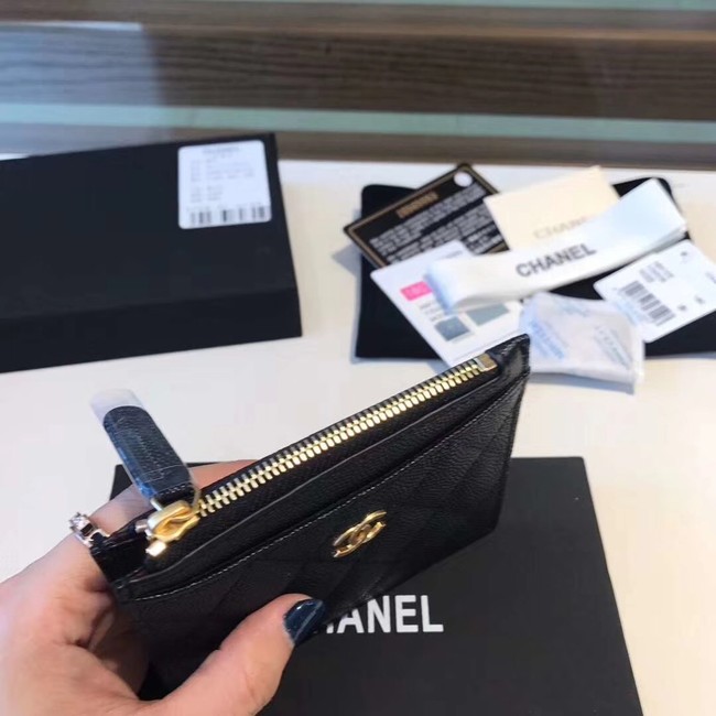 Chanel Coin Purse Metallic Grained Lambskin & gold-Tone Metal A68996 black