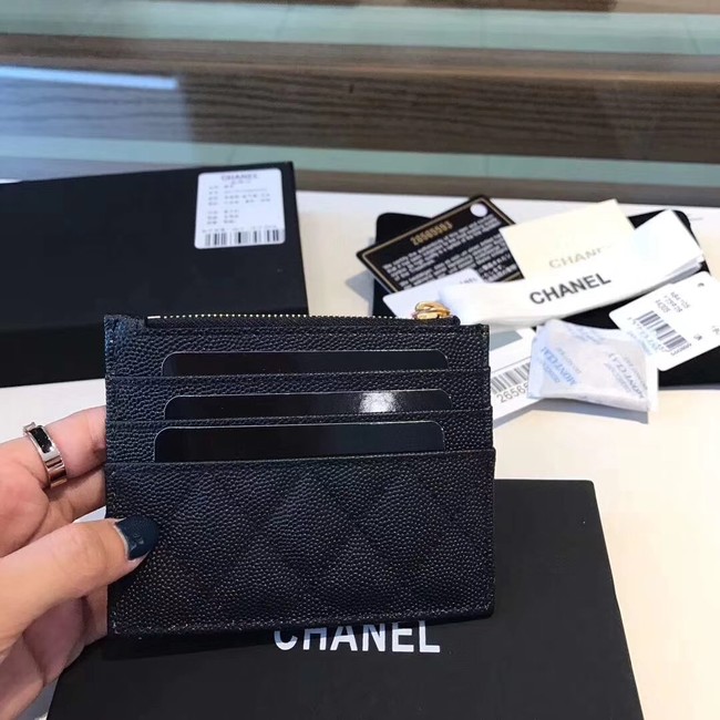 Chanel Coin Purse Metallic Grained Lambskin & gold-Tone Metal A68996 black