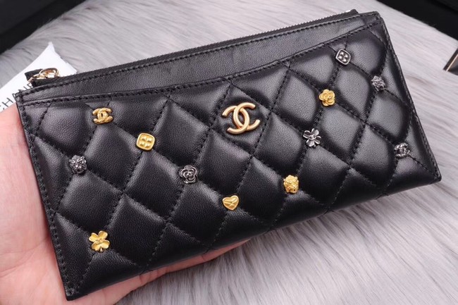 Chanel Lambskin & Gold-Tone Metal A81797 black