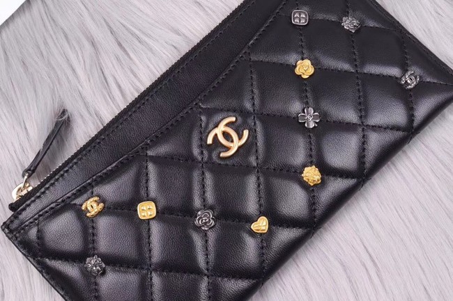 Chanel Lambskin & Gold-Tone Metal A81797 black