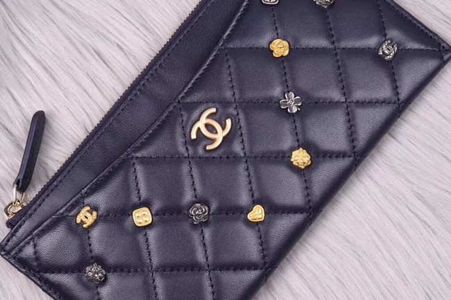 Chanel Lambskin & Gold-Tone Metal A81797 dark blue