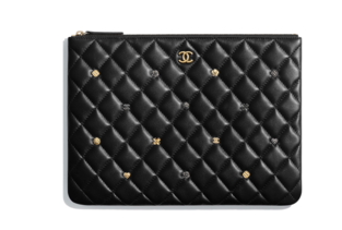 Chanel pouch Lambskin & Gold-Tone Metal A81619 black