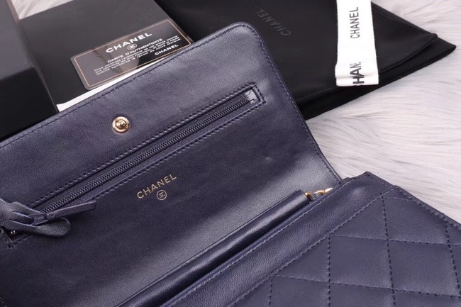 Chanel wallet on chain Lambskin & Gold-Tone Metal A81618 dark blue