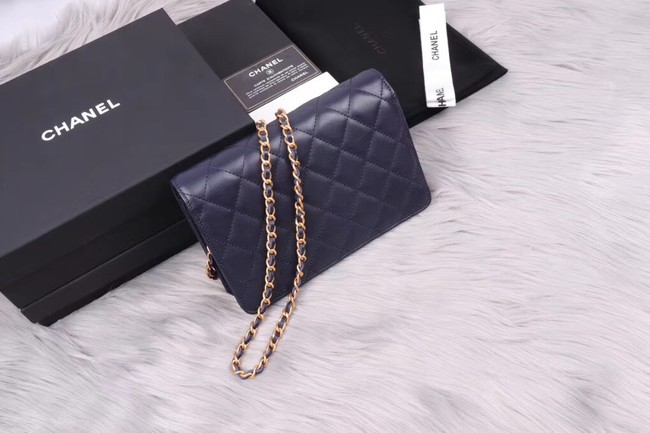 Chanel wallet on chain Lambskin & Gold-Tone Metal A81618 dark blue