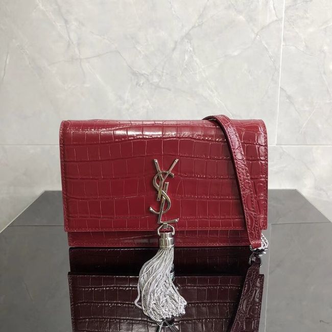 SAINT LAURENT Kate crocodile-embossed leather cross-body bag 452159 Jujube red