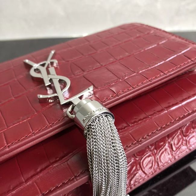 SAINT LAURENT Kate crocodile-embossed leather cross-body bag 452159 Jujube red