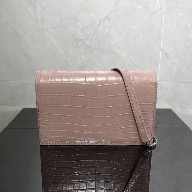 SAINT LAURENT Kate crocodile-embossed leather cross-body bag 452159 Pink