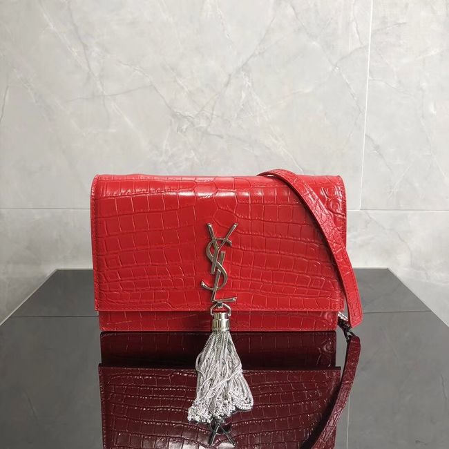 SAINT LAURENT Kate crocodile-embossed leather cross-body bag 452159 red