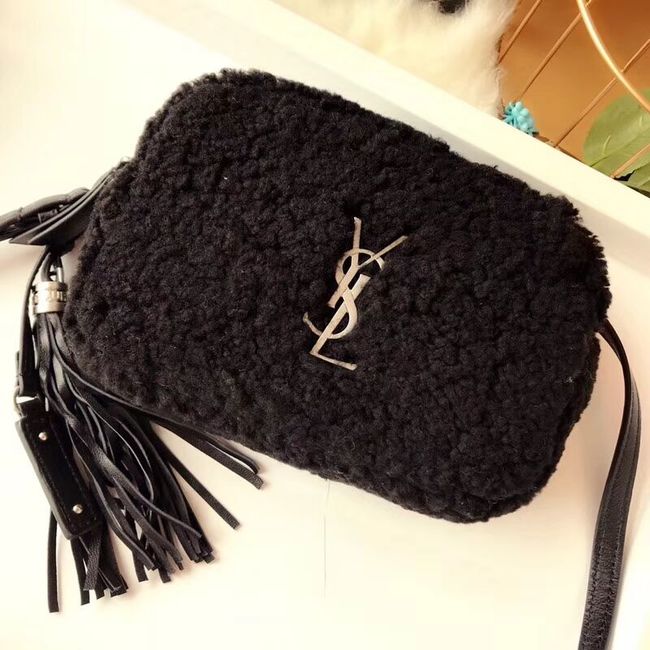 SAINT LAURENT Lambswool leather quilted shoulder bag Y538012 black
