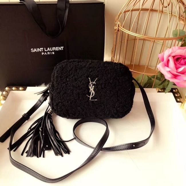 SAINT LAURENT Lambswool leather quilted shoulder bag Y538012 black