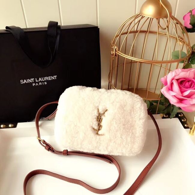 SAINT LAURENT Lambswool leather quilted shoulder bag Y538012 white