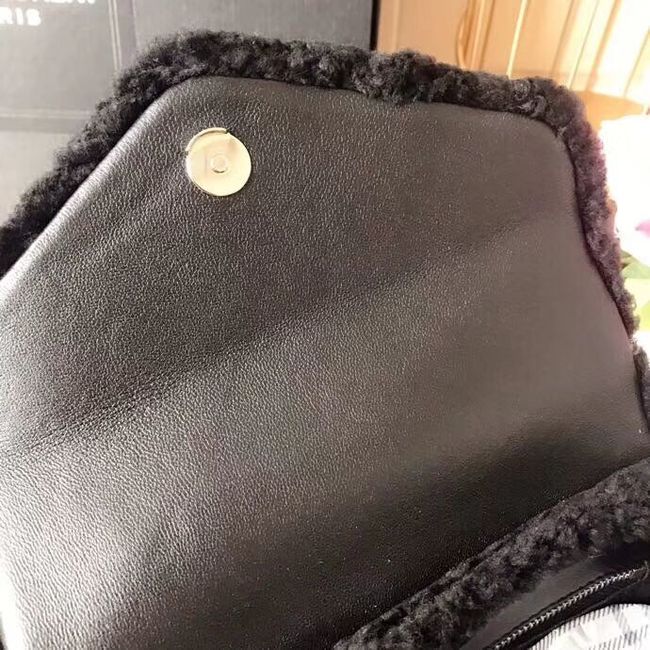 SAINT LAURENT Lambswool leather quilted shoulder bag Y538025 black