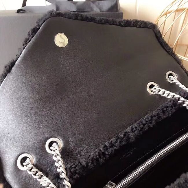 SAINT LAURENT Lambswool leather quilted shoulder bag Y538027 black