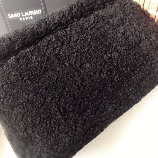 SAINT LAURENT Lambswool leather quilted shoulder bag Y538027 black