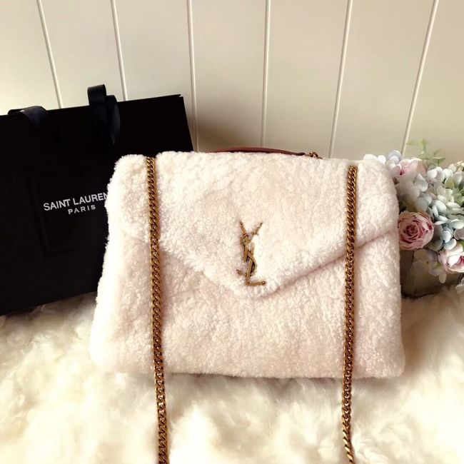 SAINT LAURENT Lambswool leather quilted shoulder bag Y538027 white