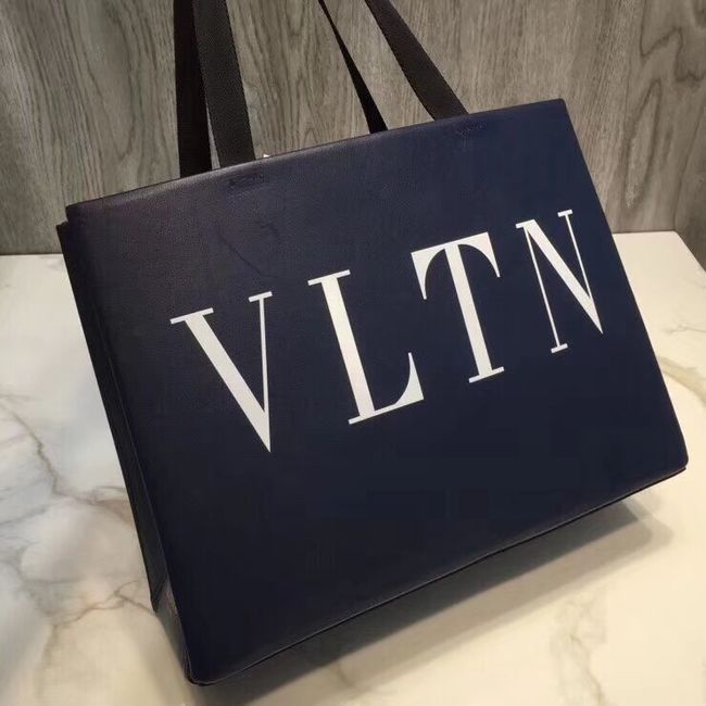 VALENTINO Rockstud grained leather shopper bag V2052 dark blue