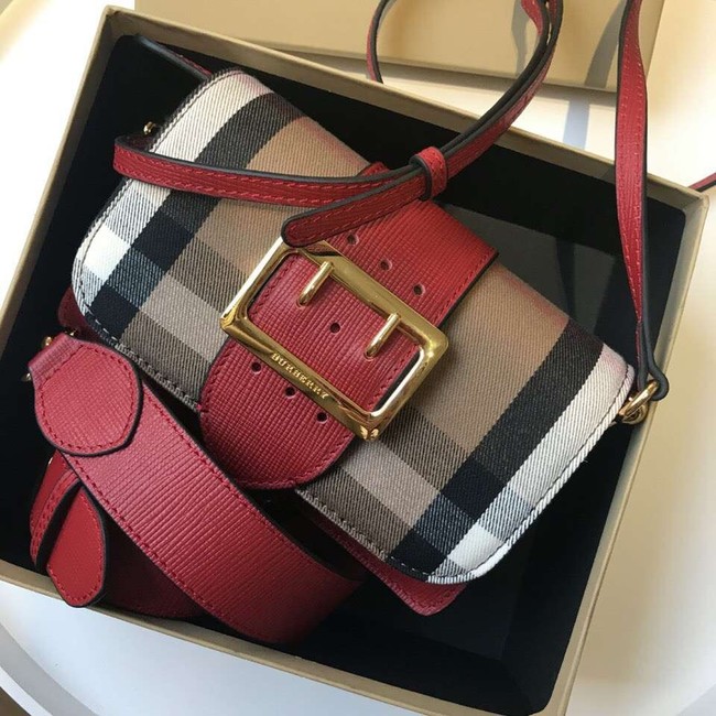 BURBERRY Hampshire vintage check leather cross-body bag 24581 red