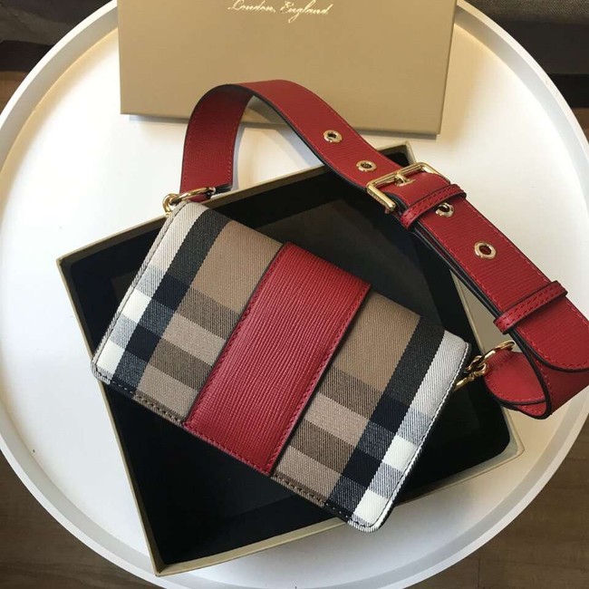 BURBERRY Hampshire vintage check leather cross-body bag 24581 red