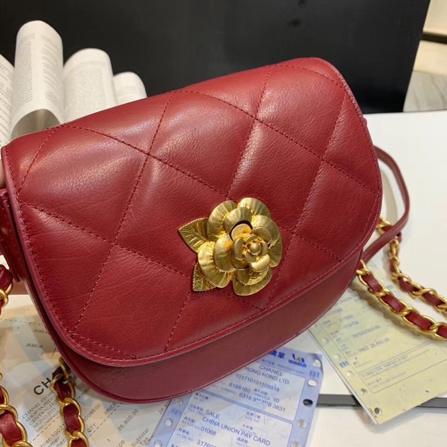 Chanel Lambskin & Gold-Tone Metal bag A57910 red