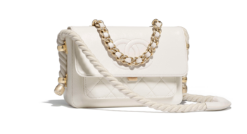 Chanel flap bag Crumpled Calfskin Cotton & Gold-Tone Metal AS0074 white