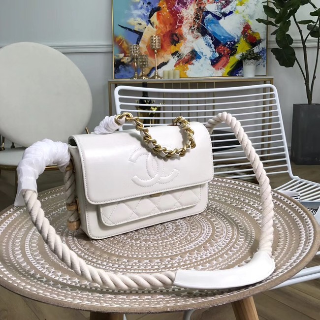 Chanel flap bag Crumpled Calfskin Cotton & Gold-Tone Metal AS0074 white