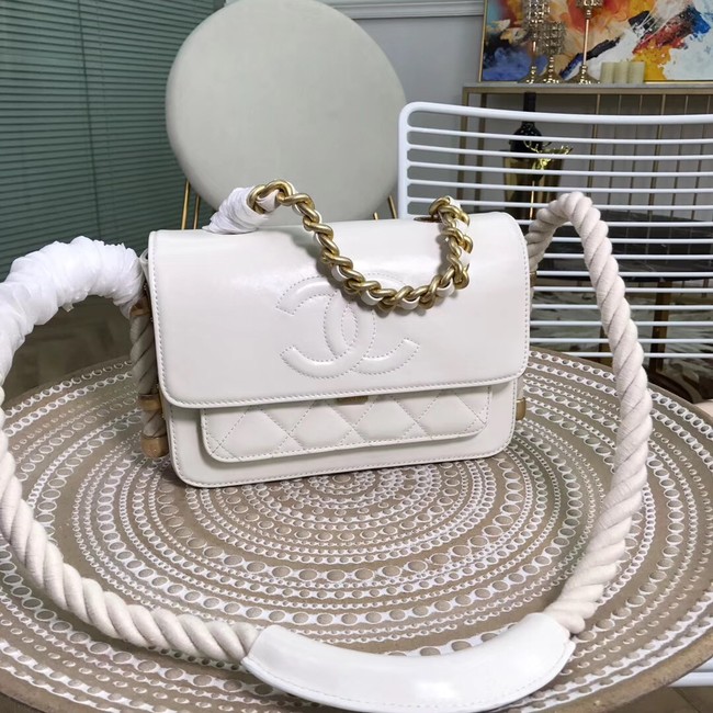 Chanel flap bag Crumpled Calfskin Cotton & Gold-Tone Metal AS0074 white