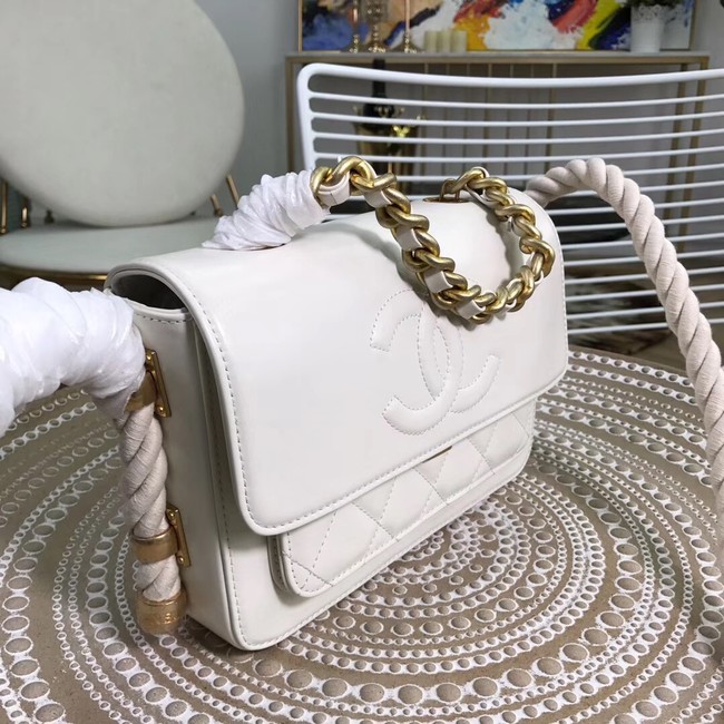 Chanel flap bag Crumpled Calfskin Cotton & Gold-Tone Metal AS0074 white